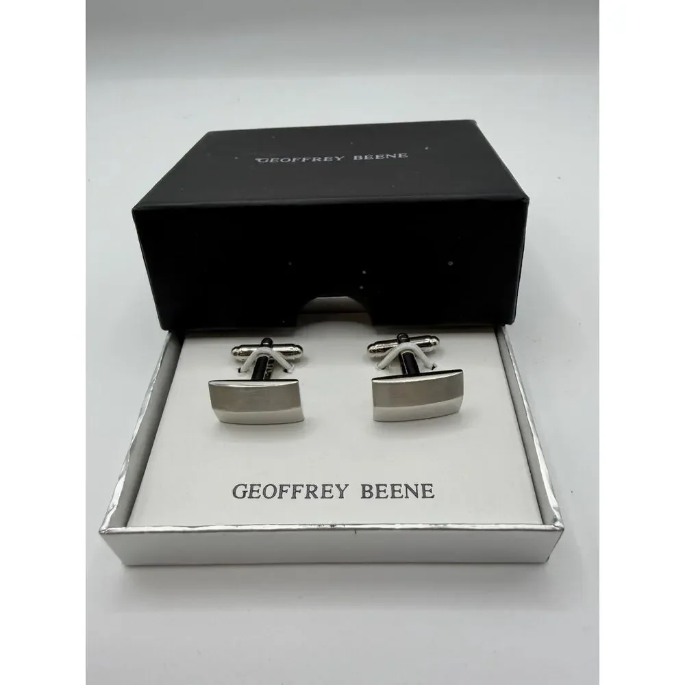 Geoffrey Beene Cufflinks Silver Tone Mens Dress Formal Wedding NIB